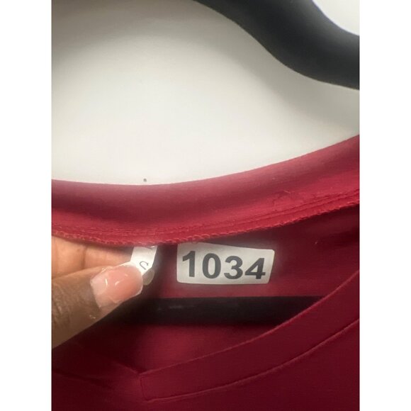 Casual Red Midi Dress Short Sleeves V-Neck Relaxed Fit - Picture 3 of 6